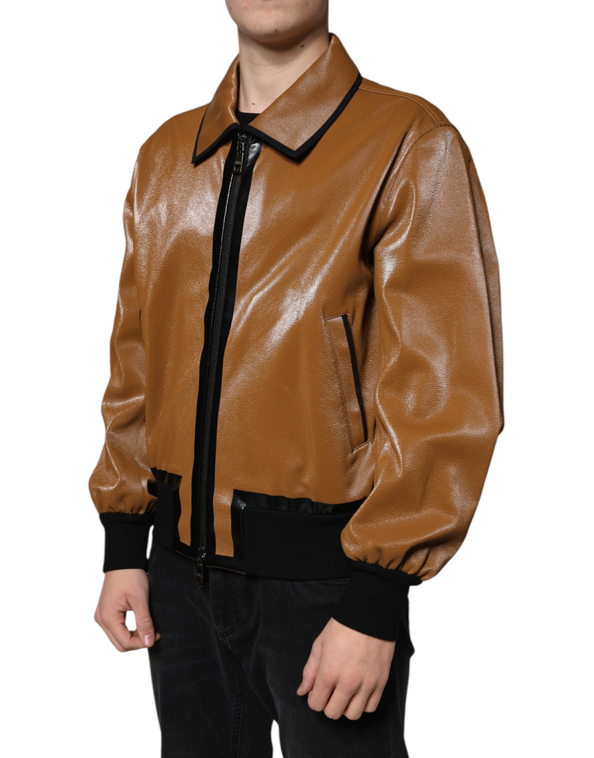 Dolce & Gabbana Brown Leather Bomber Jacket - Timeless Luxury