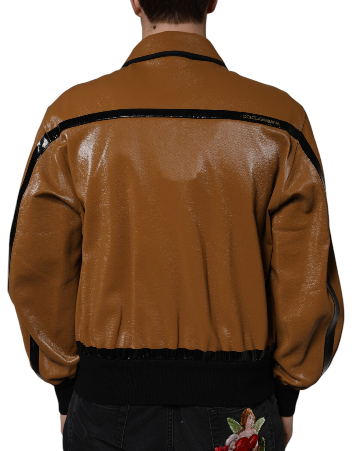 Dolce & Gabbana Brown Leather Full Zip Bomber Jacket Couture