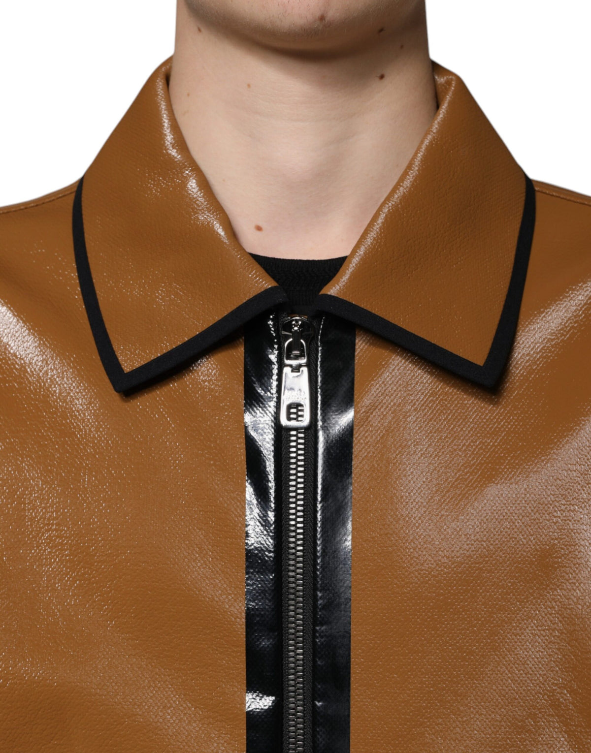 Dolce & Gabbana Brown Leather Full Zip Bomber Jacket Couture