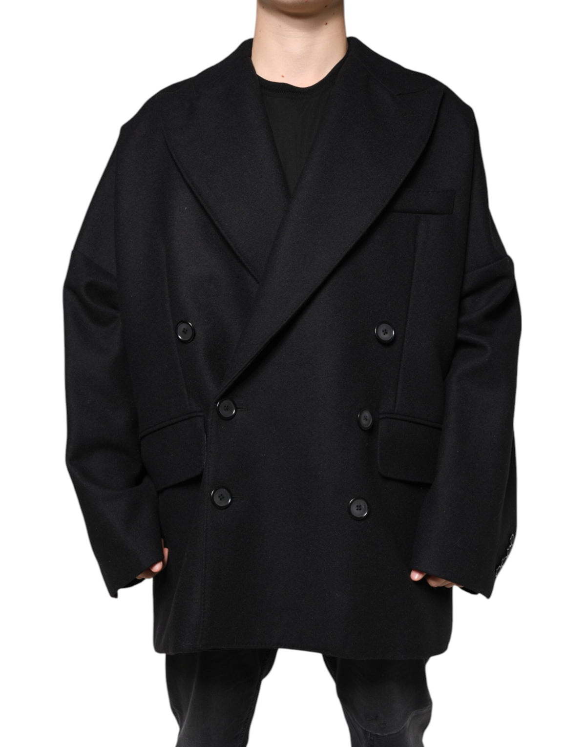 Discover the Dolce & Gabbana Black Wool Double Breasted Men Coat Jacket, a masterpiece of Italian craftsmanship, blending luxury and timeless elegance for the discerning individual.