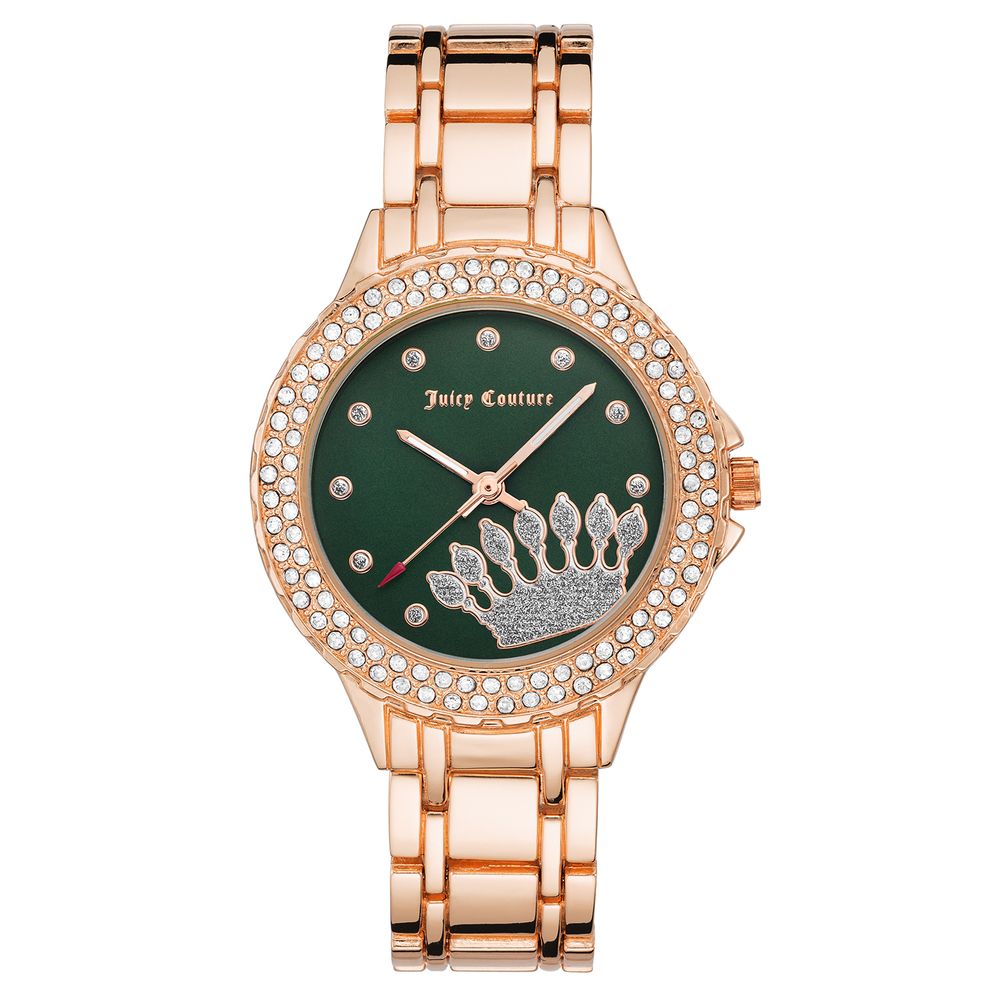 Discover the Juicy Couture Multicolor Metal Dress Watch, a masterpiece of elegance with a striking green dial and luxurious pink metal case, perfect for sophisticated moments.