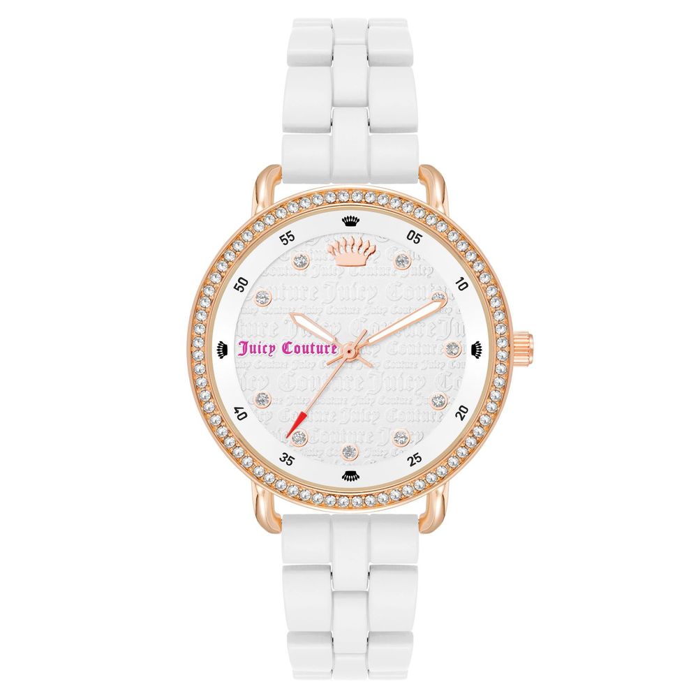 Elevate your elegance with the Juicy Couture White Metal Dress Watch, a timeless piece that embodies luxury and sophistication for the discerning individual.