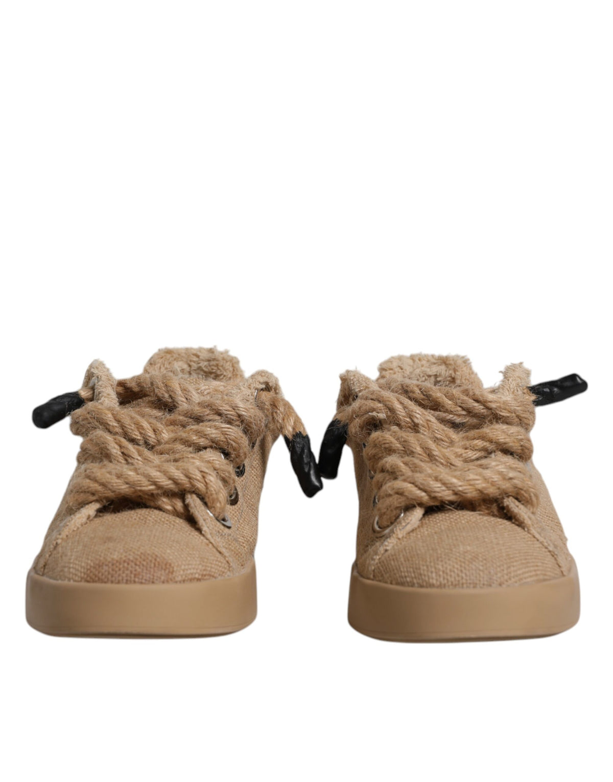 Dolce & Gabbana Brown Jute Fabric Low Top Sneakers - Artisanal Luxury