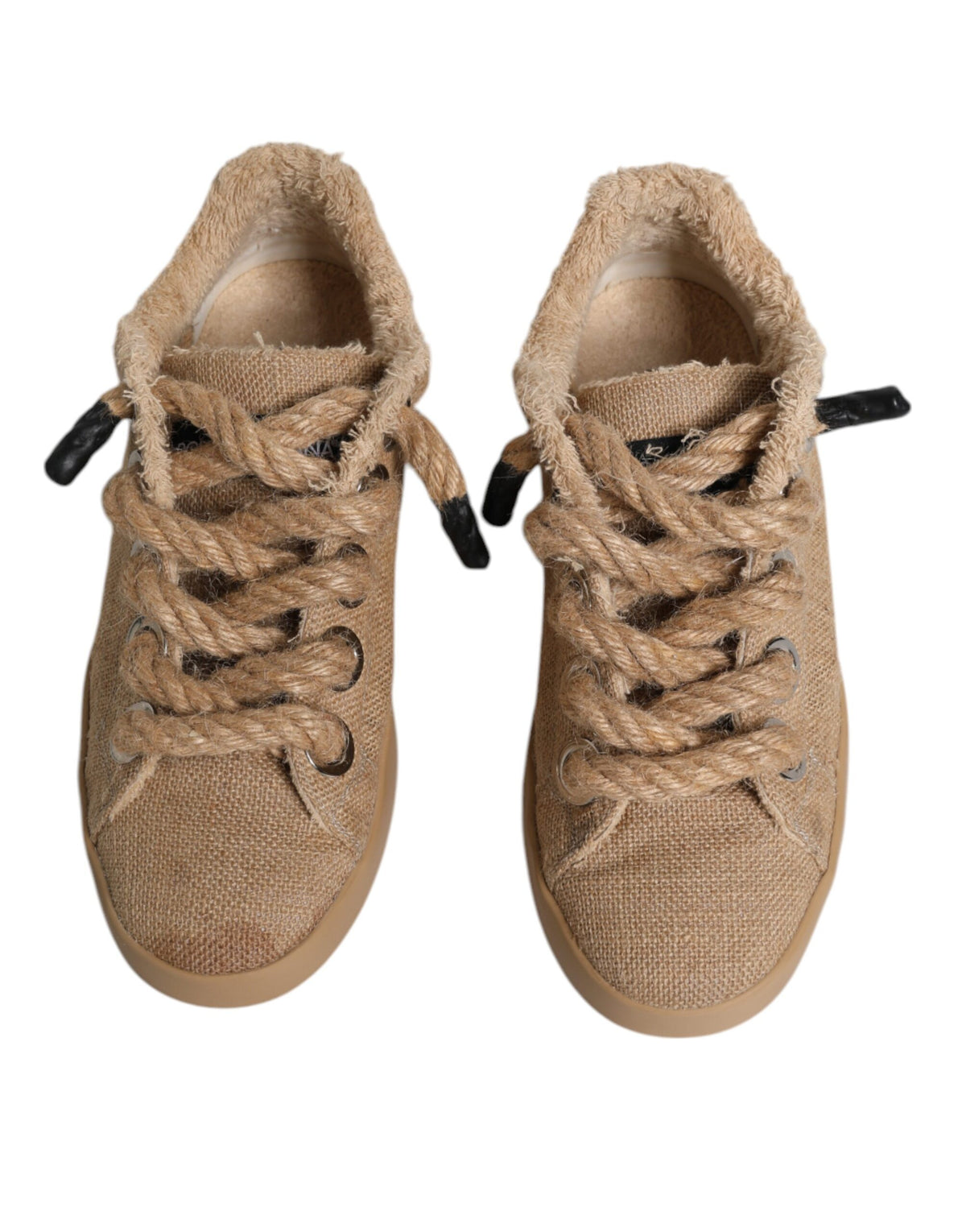 Dolce & Gabbana Brown Jute Fabric Low Top Sneakers - Artisanal Luxury