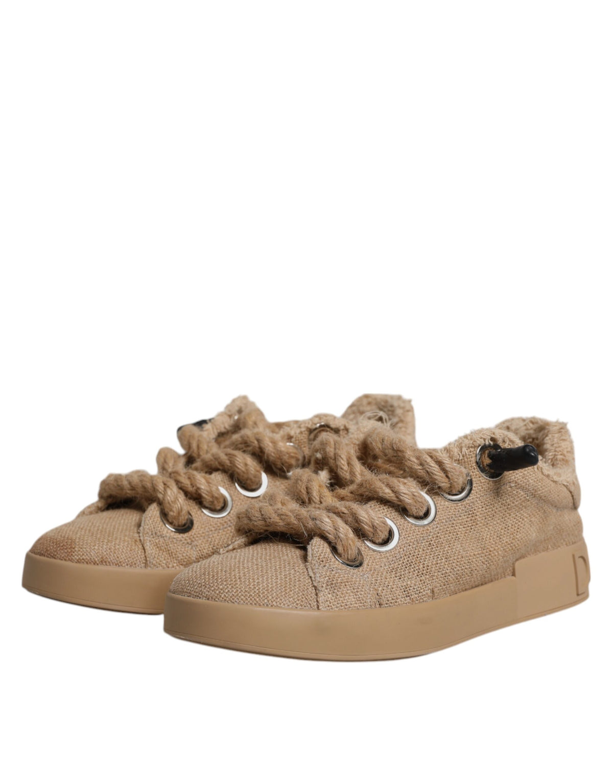 Dolce & Gabbana Brown Jute Fabric Low Top Sneakers - Artisanal Luxury