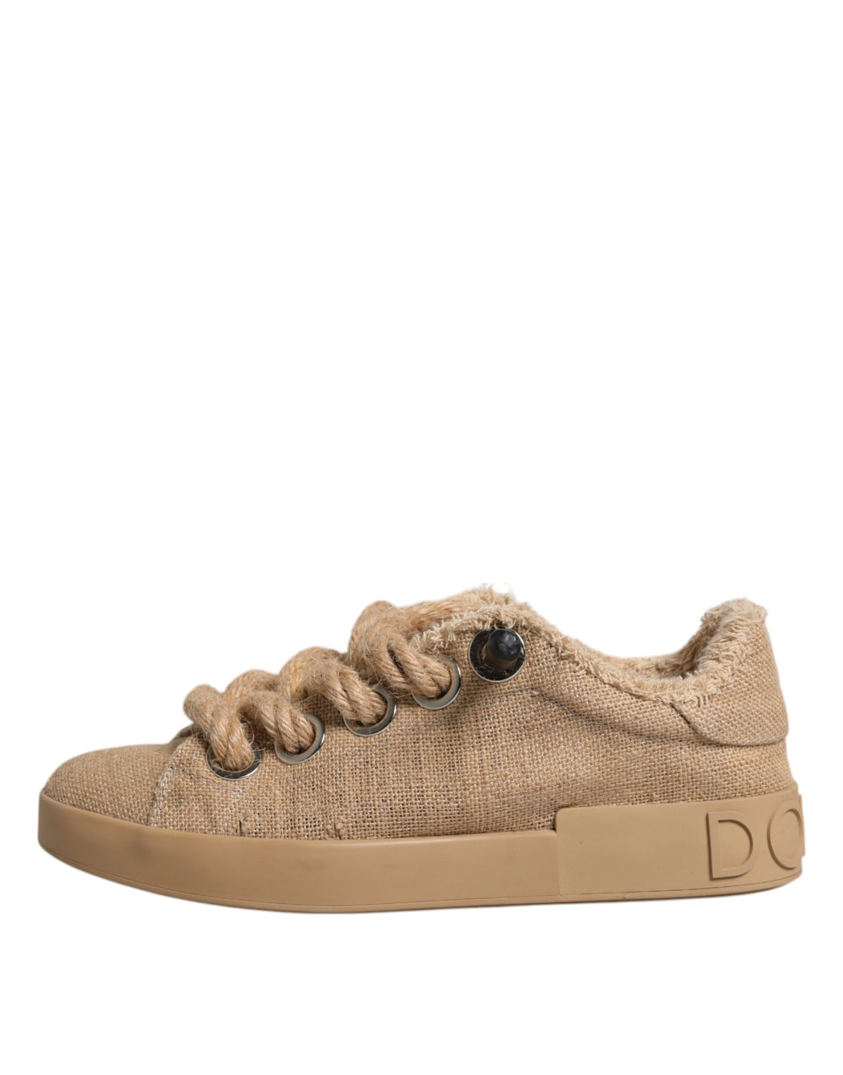 Dolce & Gabbana Brown Jute Fabric Low Top Sneakers - Artisanal Luxury