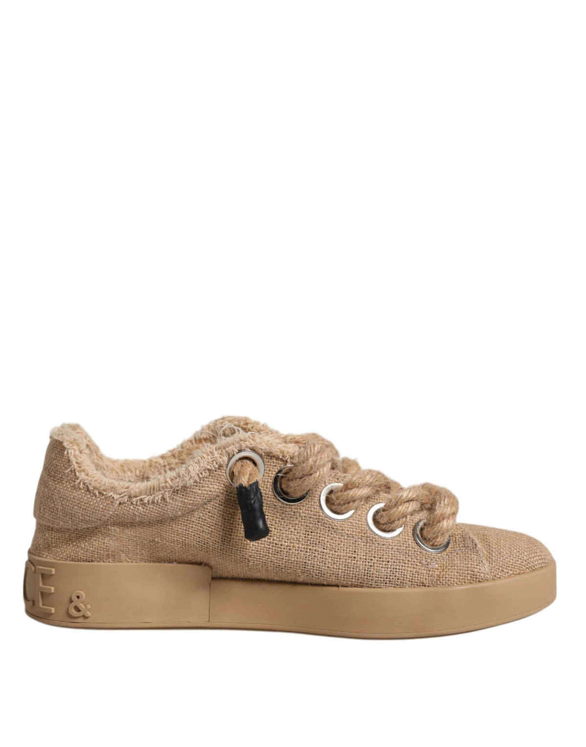 Dolce & Gabbana Brown Jute Fabric Low Top Sneakers - Exquisite Elegance