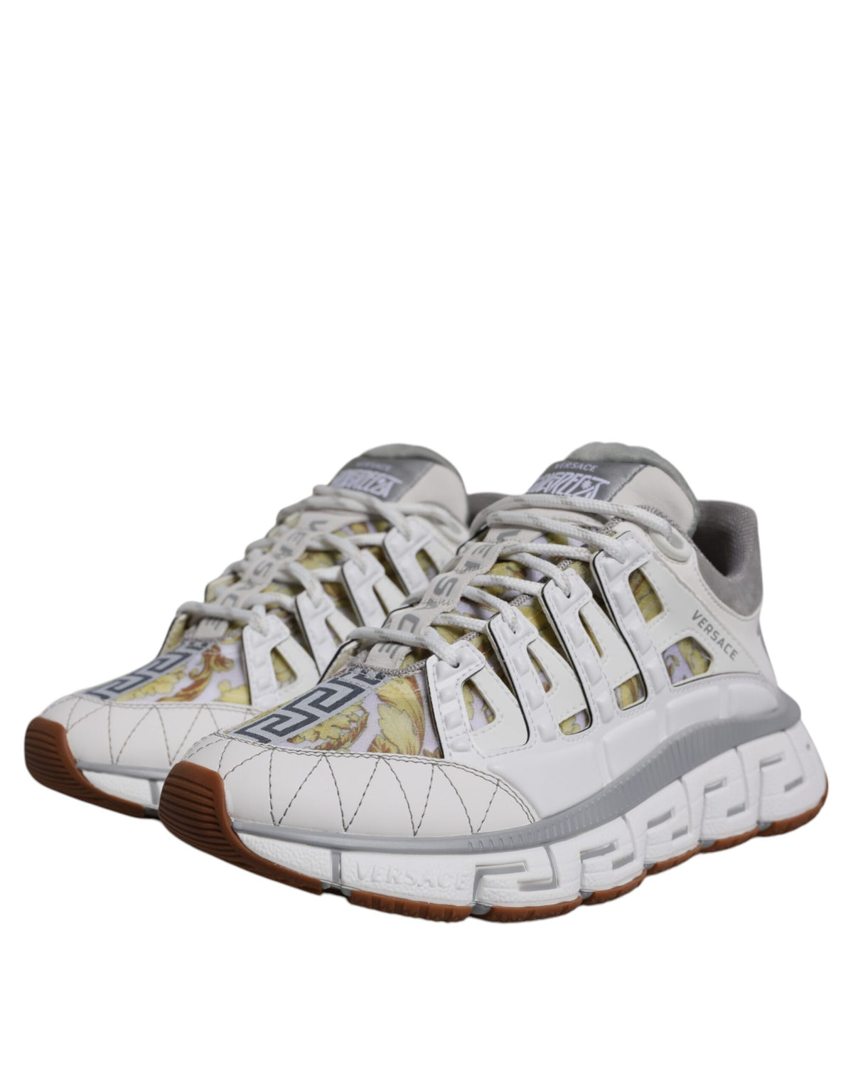 Versace White Trigreca Barocco Print Low Top Sneakers - Luxury Elegance