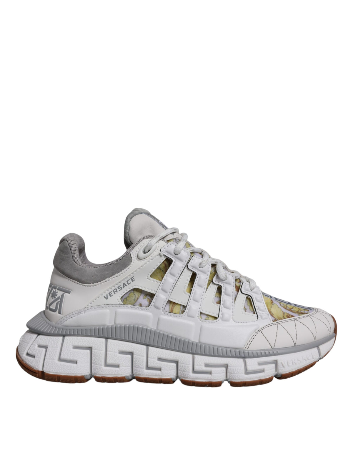 Versace White Trigreca Barocco Print Low Top Sneakers - Luxury Redefined