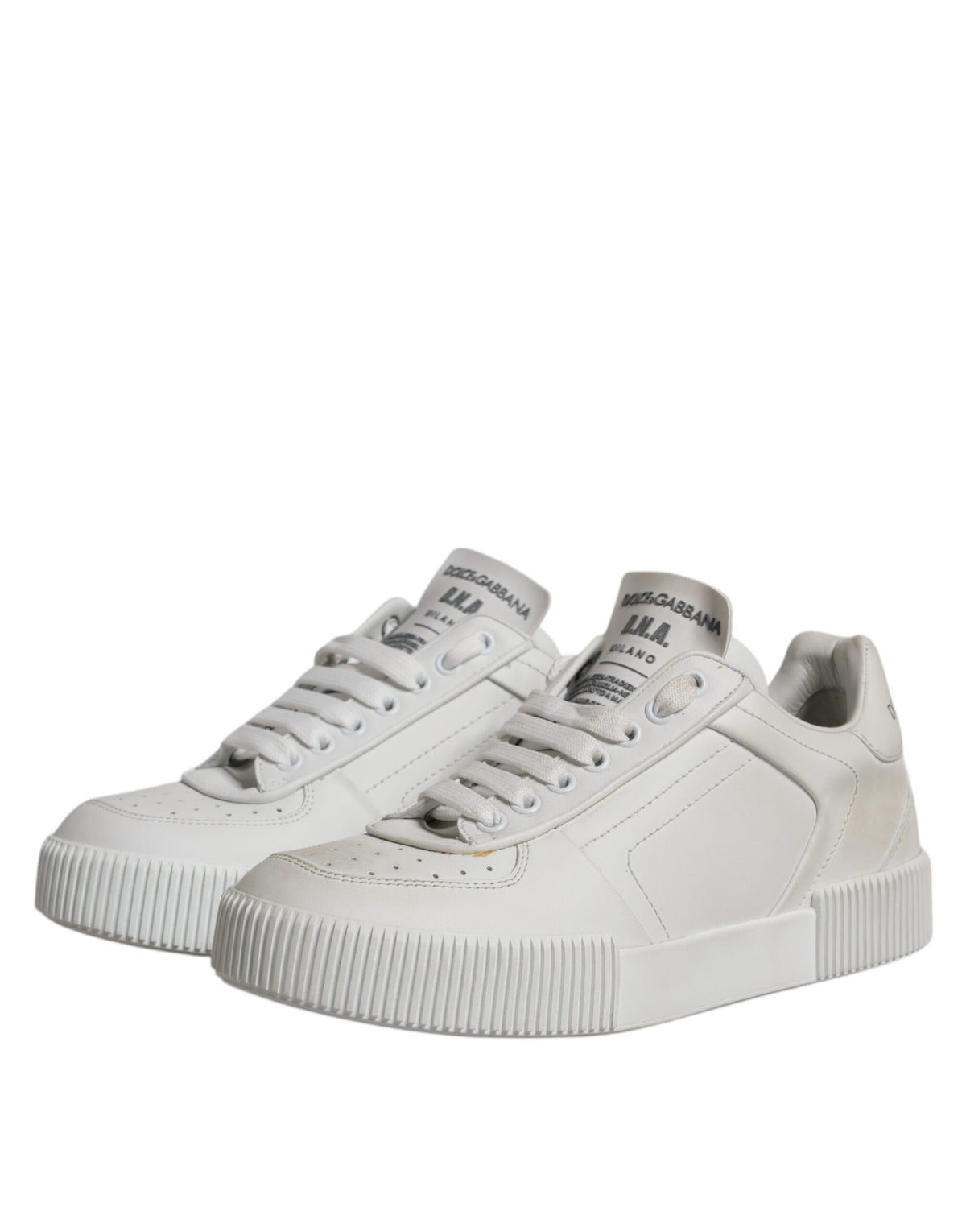 Dolce & Gabbana White Miami Leather Low Top Sneakers, Artisanal Elegance