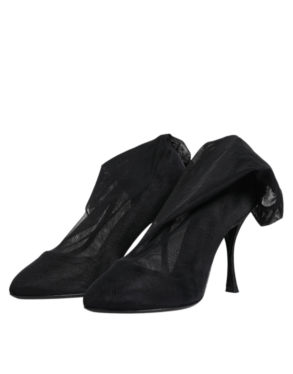 Indulge in the exquisite Dolce & Gabbana Black Silk Stretch Mesh Sock Boots, where luxurious silk meets unparalleled craftsmanship for timeless elegance in every step.
