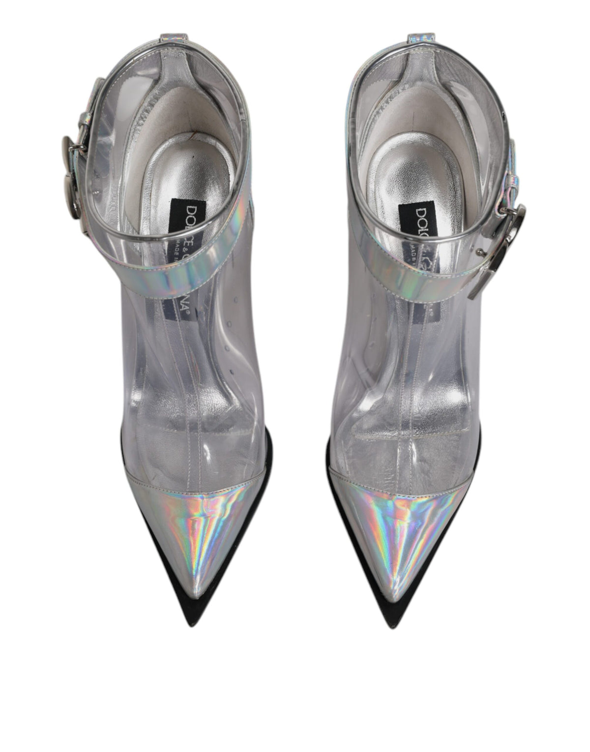 Step into elegance with Dolce & Gabbana's Silver Iridescent Pointed Short Boots, crafted in Italy from luxurious materials, embodying sophistication and allure.