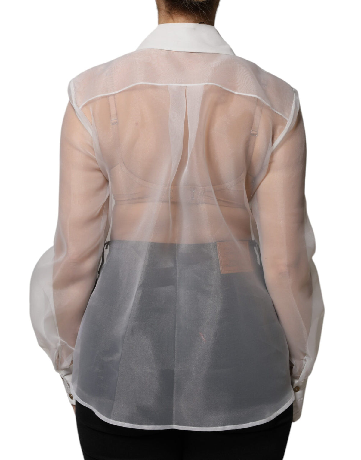 Elevate your elegance with the Elisabetta Franchi White Sheer Collared Top, a masterpiece of Italian craftsmanship that embodies timeless luxury and sophisticated allure.