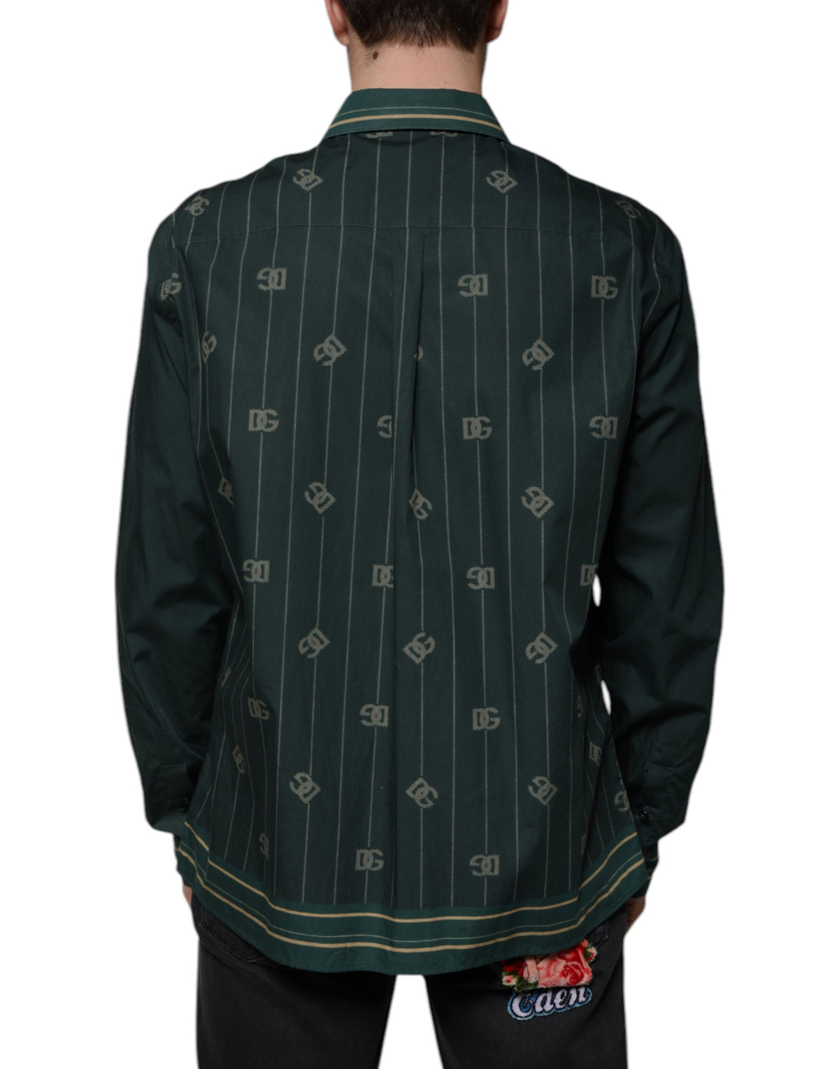 Elevate your wardrobe with the Dolce & Gabbana Green Logo Long Sleeve MARTINI Casual Shirt, a masterpiece of Italian craftsmanship in luxurious cotton, embodying sophistication and timeless elegance.