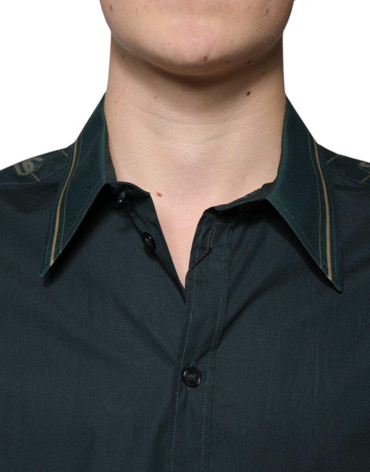Elevate your wardrobe with the Dolce & Gabbana Green Logo Long Sleeve MARTINI Casual Shirt, a masterpiece of 100% cotton, embodying timeless elegance and sophisticated allure.