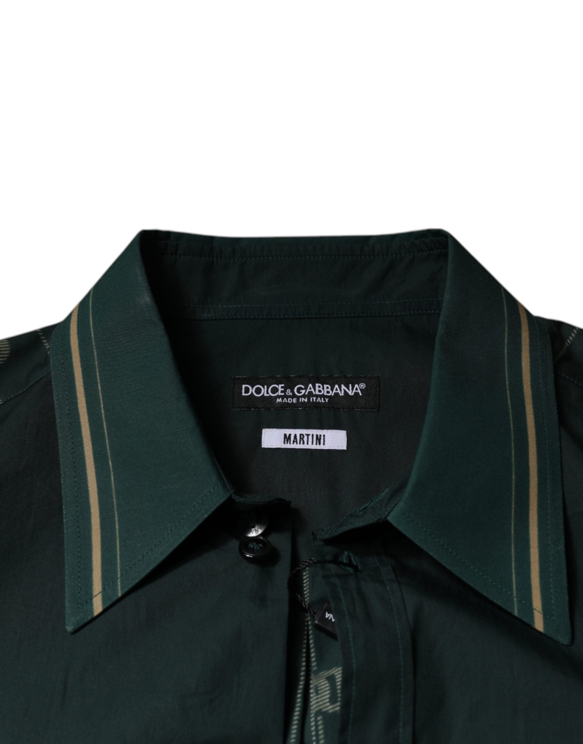 Elevate your wardrobe with the Dolce & Gabbana Green Logo Long Sleeve MARTINI Casual Shirt, a masterpiece of Italian craftsmanship in luxurious cotton, embodying sophistication and timeless elegance.