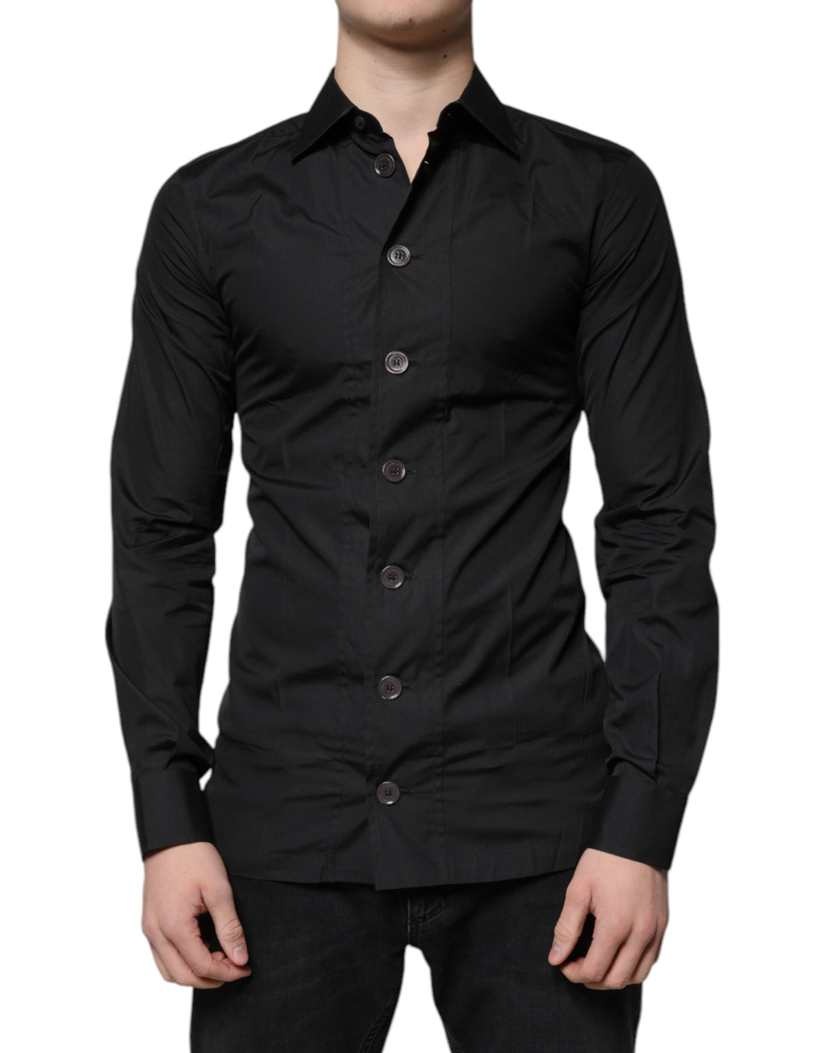 Experience the exquisite Dolce & Gabbana Black Cotton Formal Long Sleeves Dress Shirt, a timeless blend of luxury and sophistication that elevates every occasion.