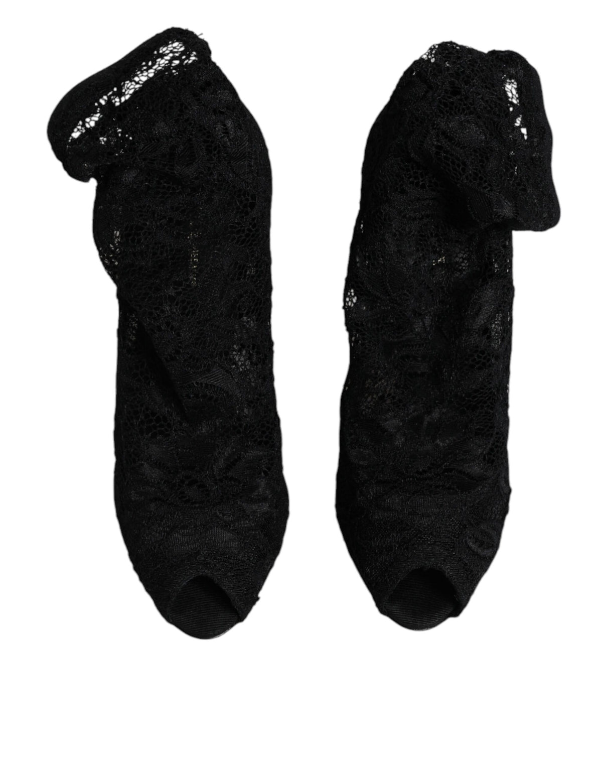 Step into a world of elegance with Dolce & Gabbana's Black Lace Stretch Heels, where Italian craftsmanship meets sensual sophistication for the discerning individual.