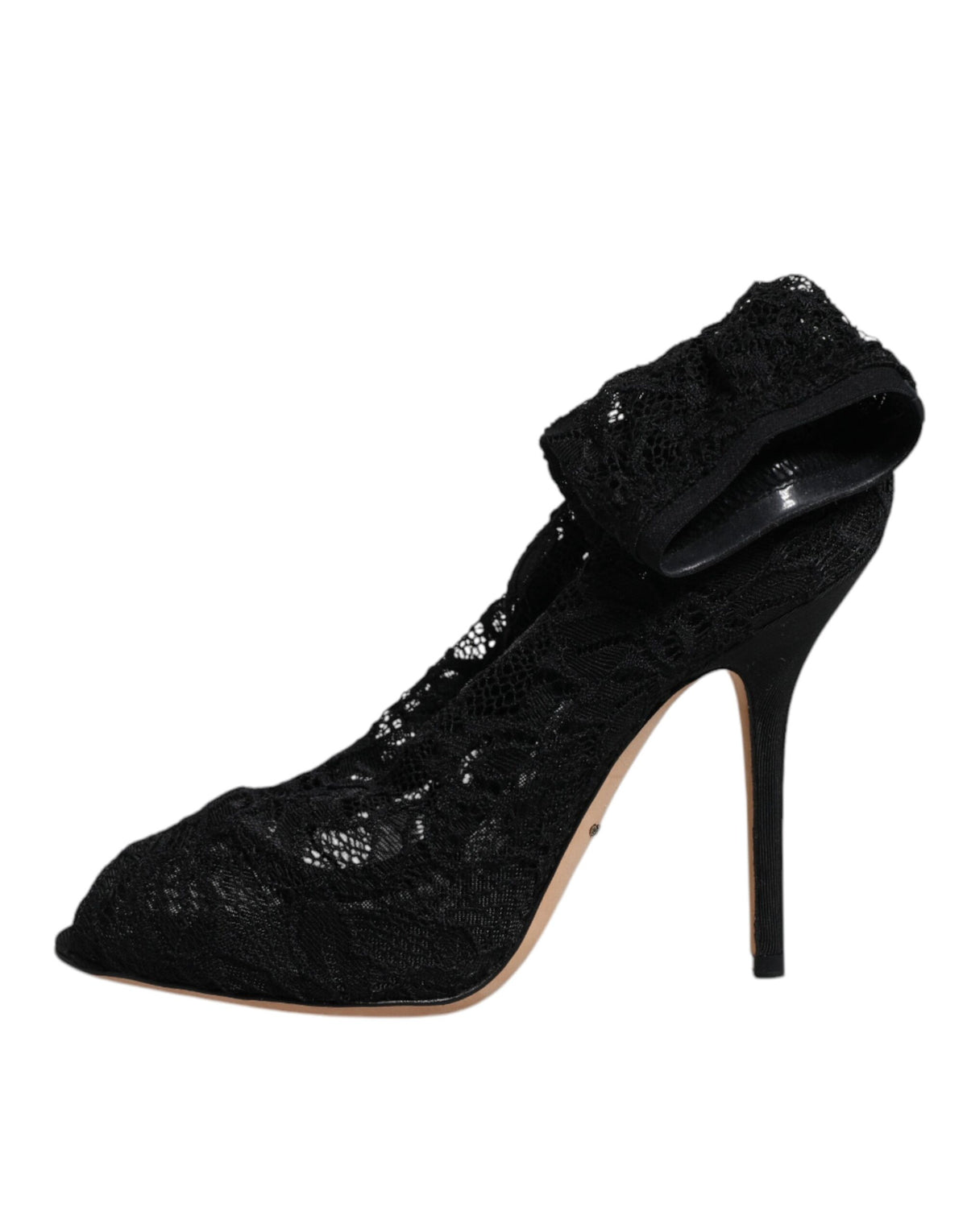 Step into a realm of elegance with Dolce & Gabbana's Black Lace Stretch Heels, where exquisite Italian craftsmanship meets timeless sophistication for the discerning individual.