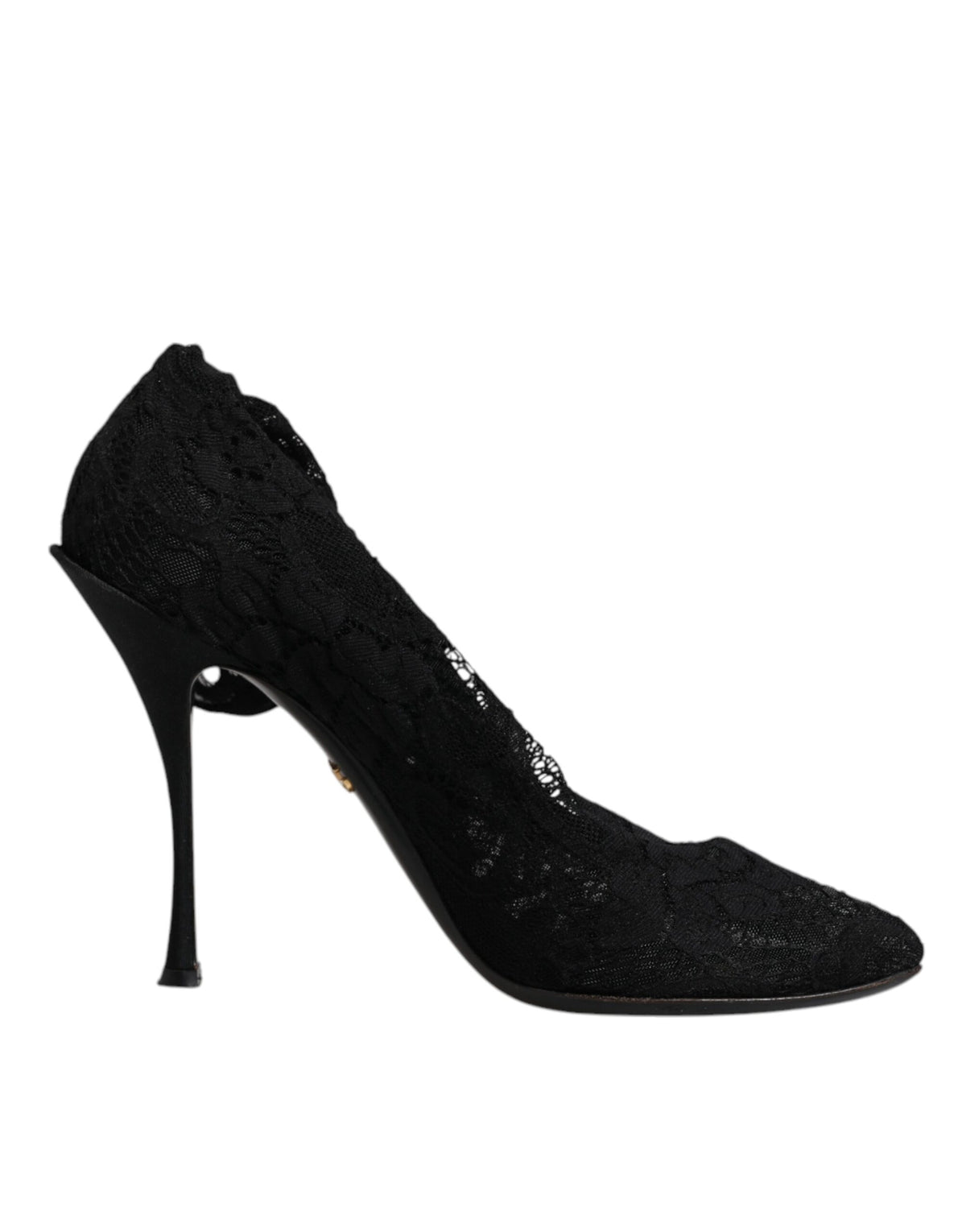 Elevate your style with Dolce & Gabbana's Black Lace Stretch Heels, where exquisite craftsmanship meets timeless allure for the discerning individual.