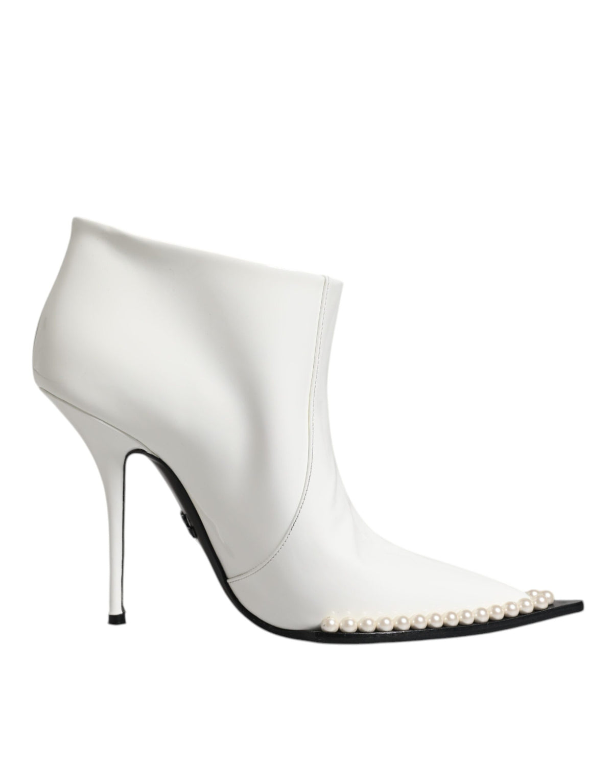 Step into a world of refined elegance with Dolce & Gabbana's White Faux Pearl Leather Ankle Boots, crafted from premium calf leather for an exquisite statement.