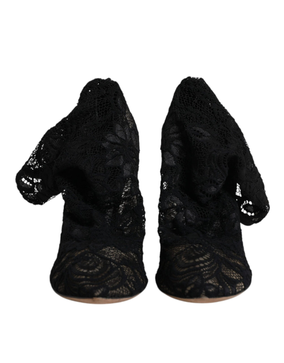 Indulge in the exquisite allure of Dolce & Gabbana's Black Lace Stretch Heels, where Italian craftsmanship meets luxurious design for the discerning individual.