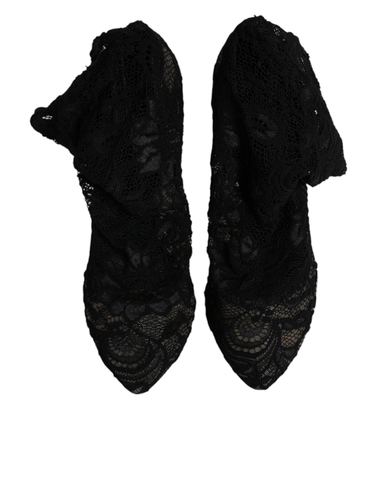 Experience the allure of Dolce & Gabbana's Black Lace Stretch Heels, where exquisite Italian craftsmanship meets sensual elegance, perfect for the discerning individual.