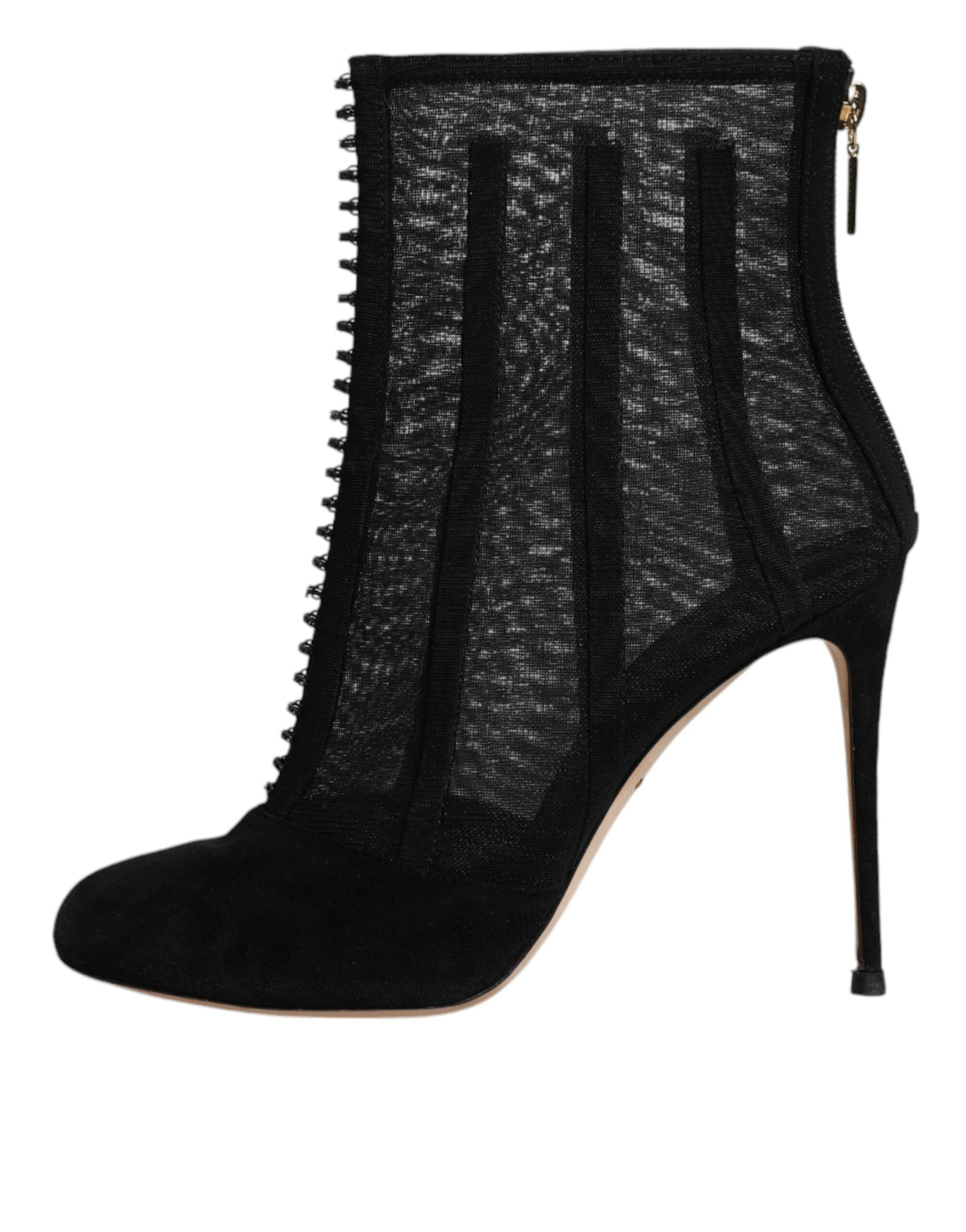 Step into a realm of sophistication with Dolce & Gabbana's Black Mesh Stiletto Heels Ankle Boots, where exquisite Italian craftsmanship meets sensual allure for the modern connoisseur.