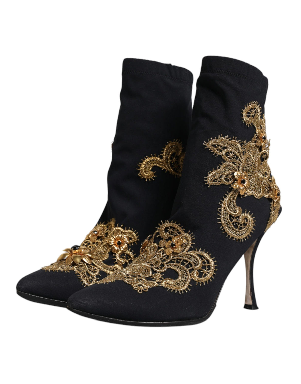 Indulge in the exquisite Dolce & Gabbana Black Gold Embroidery Slip On Boots, where Italian craftsmanship meets luxurious comfort, elevating your style with timeless elegance.