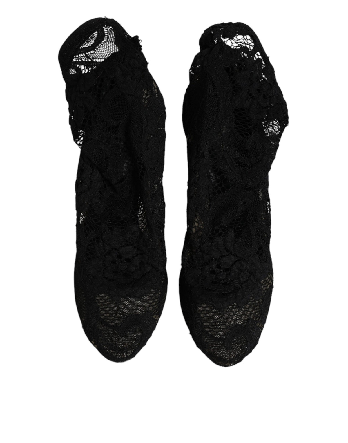 Step into refined elegance with Dolce & Gabbana's Black Lace Stretch Heels, a luxurious blend of artistry and comfort that captivates and enchants.