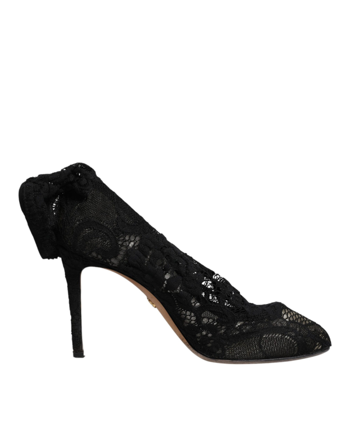 Step into a realm of elegance with Dolce & Gabbana's Black Lace Stretch Heels, where exquisite craftsmanship meets timeless allure, perfect for the discerning fashion connoisseur.