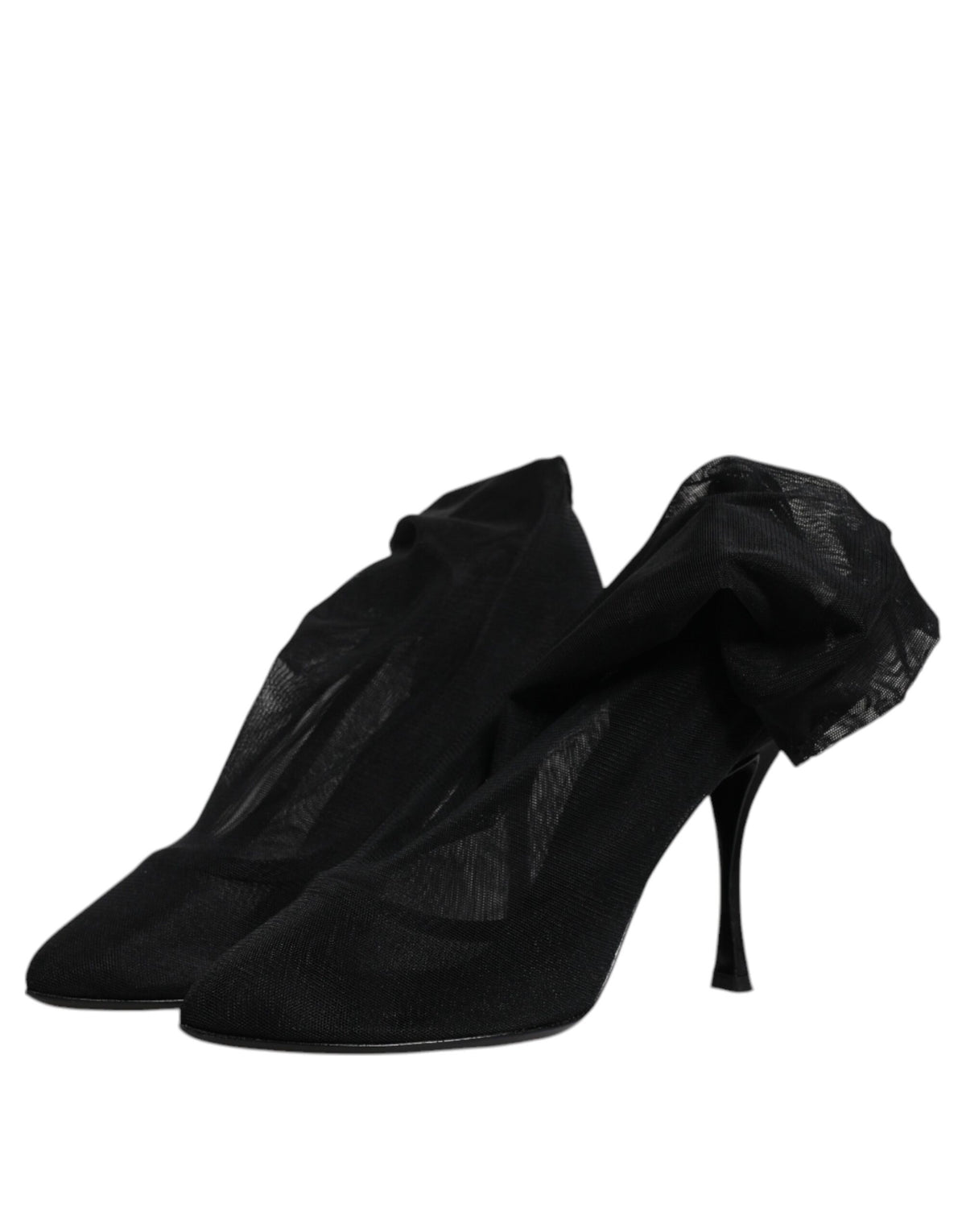 Indulge in the exquisite allure of Dolce & Gabbana's Black Silk Mesh Sock Style Boots, where luxurious silk and Italian craftsmanship elevate your style to new heights.