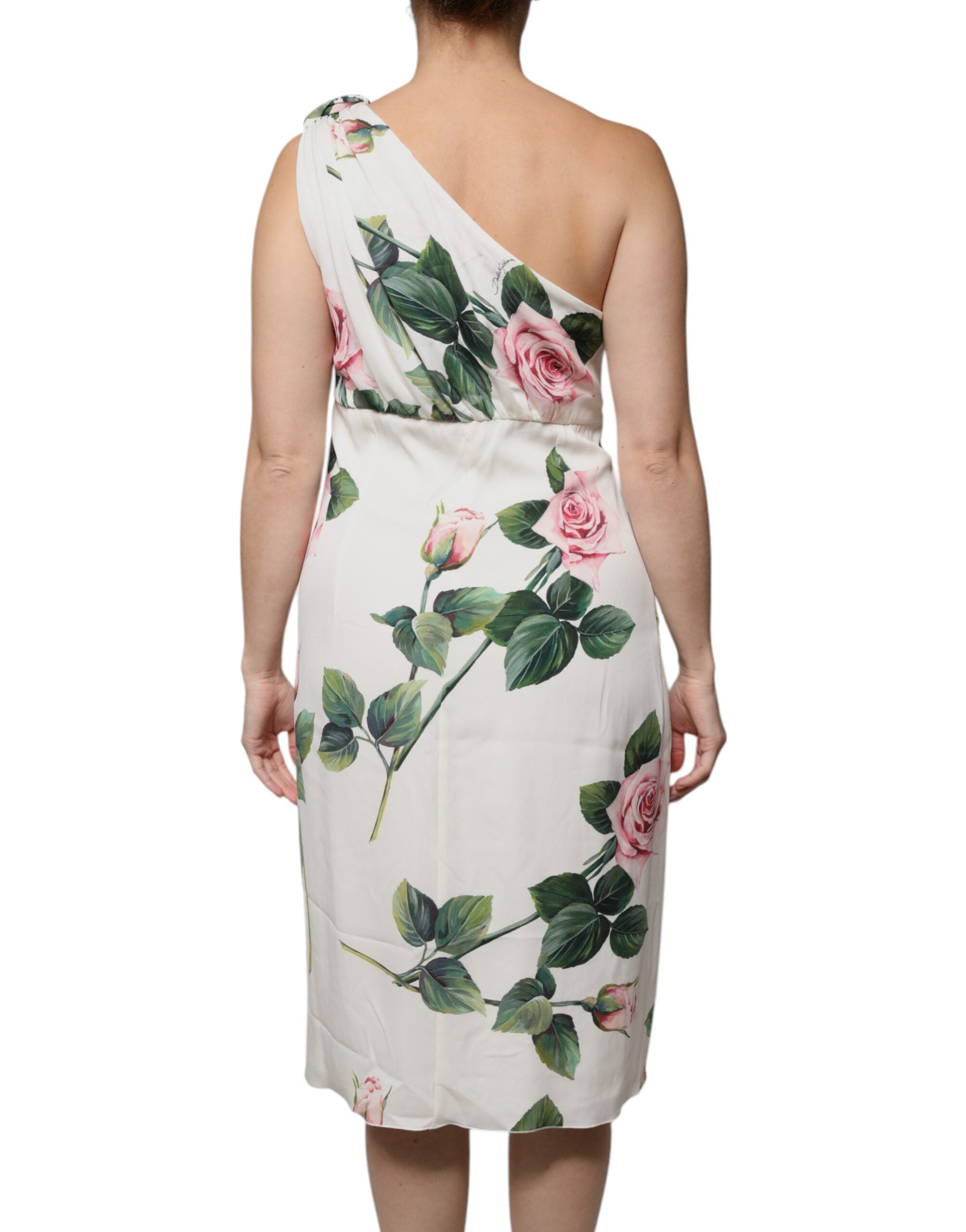 Discover the Dolce & Gabbana White Floral Silk One Shoulder Midi Dress, a masterpiece of Italian craftsmanship that embodies timeless elegance and luxurious allure.