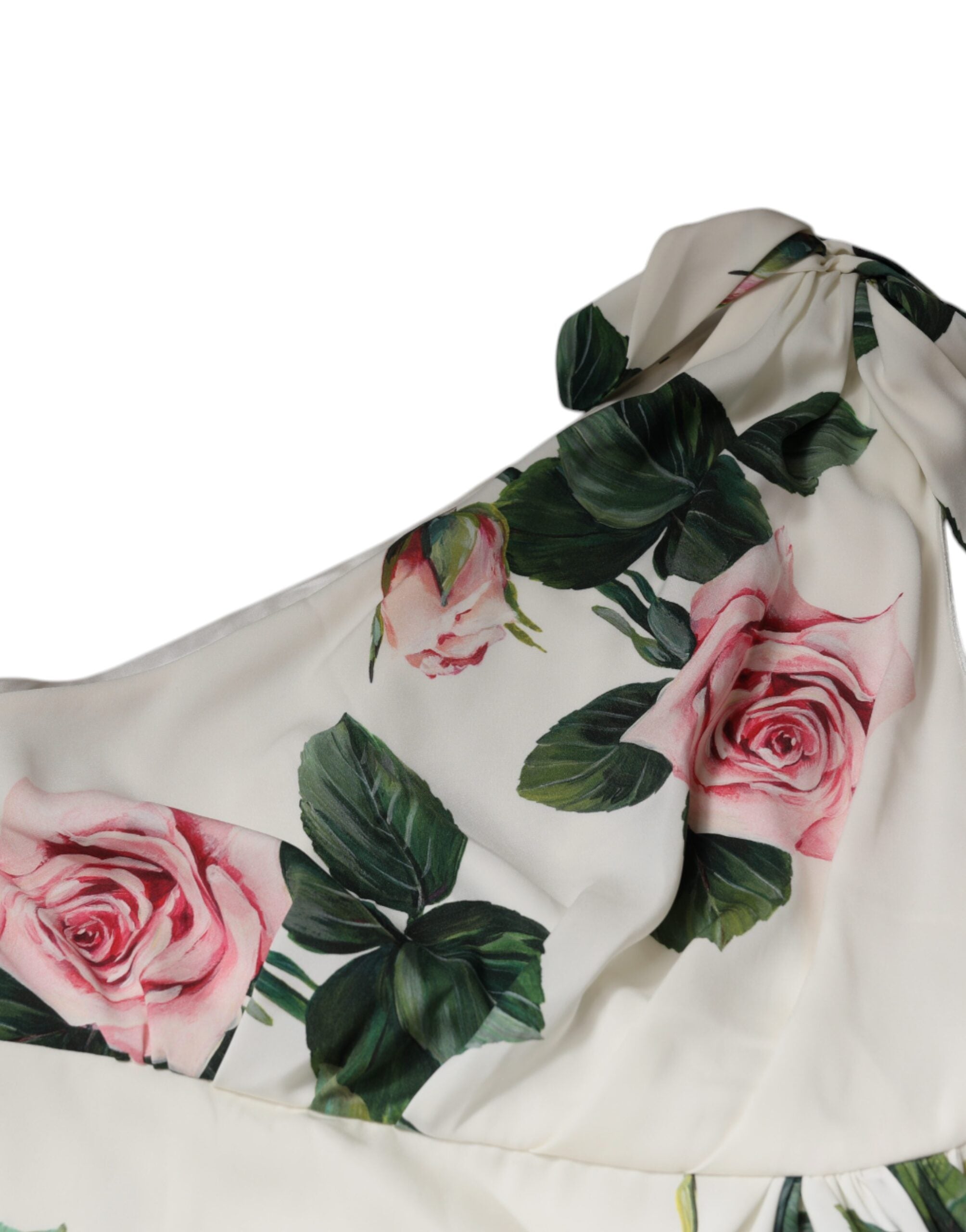 Indulge in the exquisite Dolce & Gabbana White Floral Silk One Shoulder Midi Dress, a masterpiece of Italian craftsmanship that embodies timeless elegance and luxurious allure.
