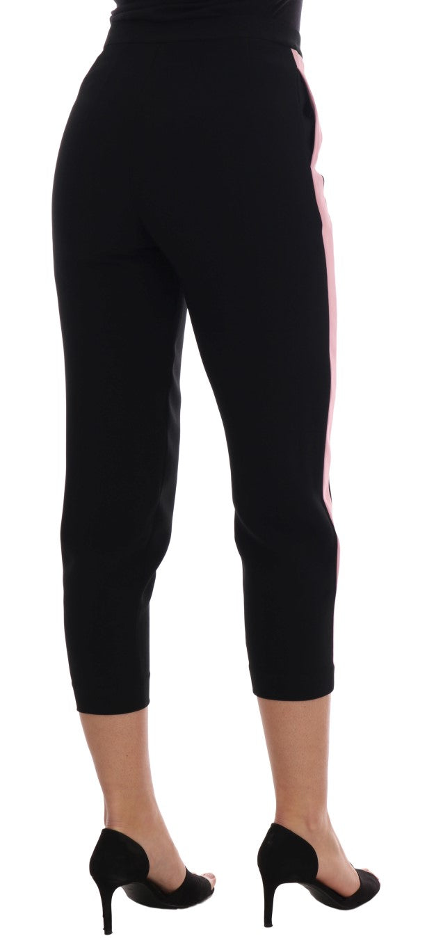 Dolce & Gabbana Black Stretch Pink Stripes Capri Pants - Luxury Fashion