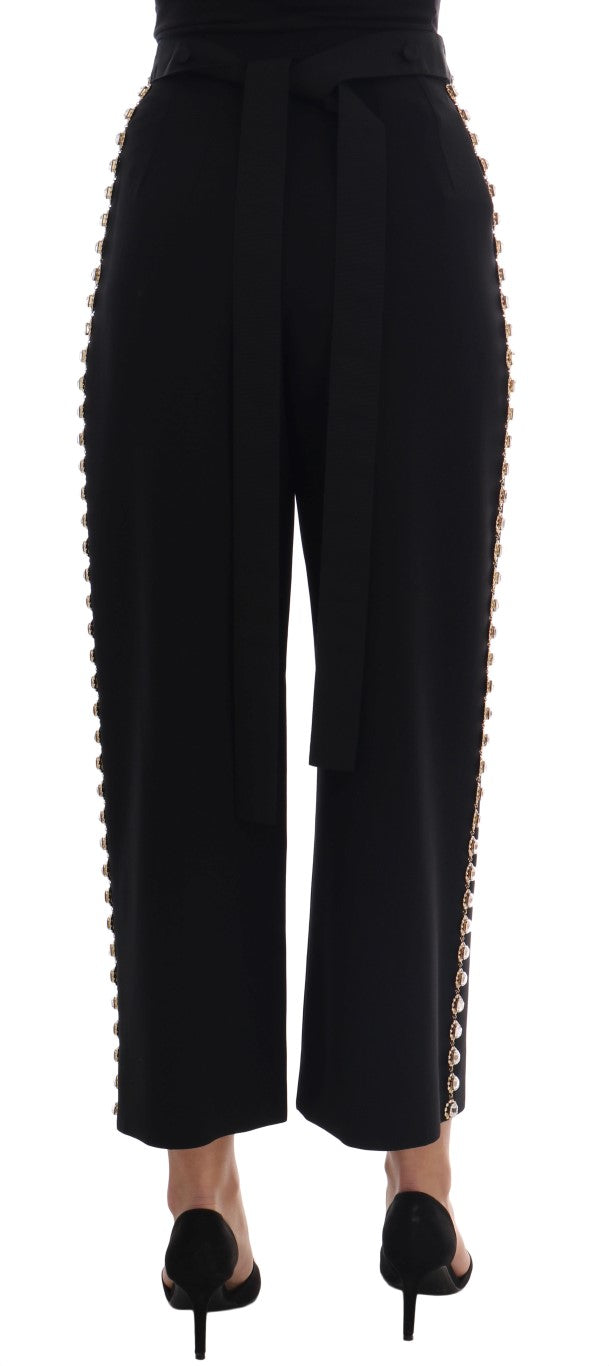 Dolce & Gabbana Black Wool Stretch Crystal Pants - Exquisite Luxury