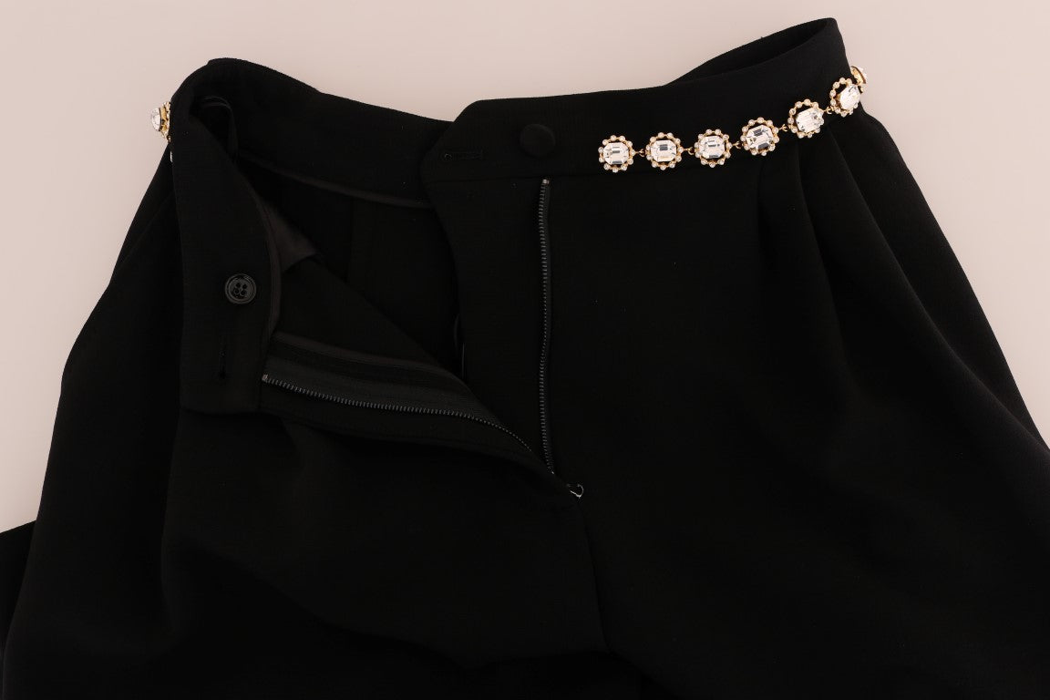 Dolce & Gabbana Black Wool Stretch Crystal Pants - Exquisite Luxury