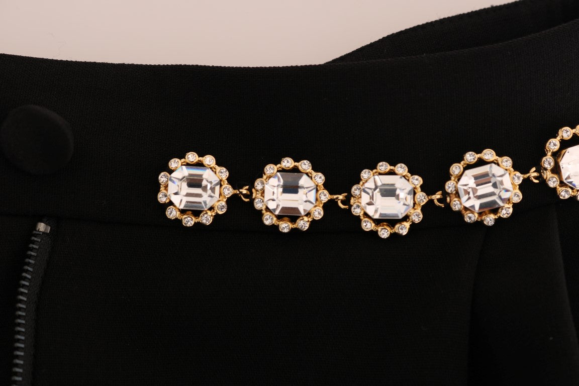 Dolce & Gabbana Black Wool Stretch Crystal Pants - Exquisite Luxury
