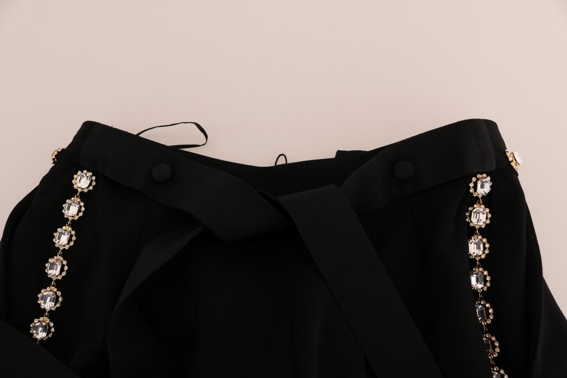 Dolce & Gabbana Black Wool Stretch Crystal Pants - Exquisite Luxury