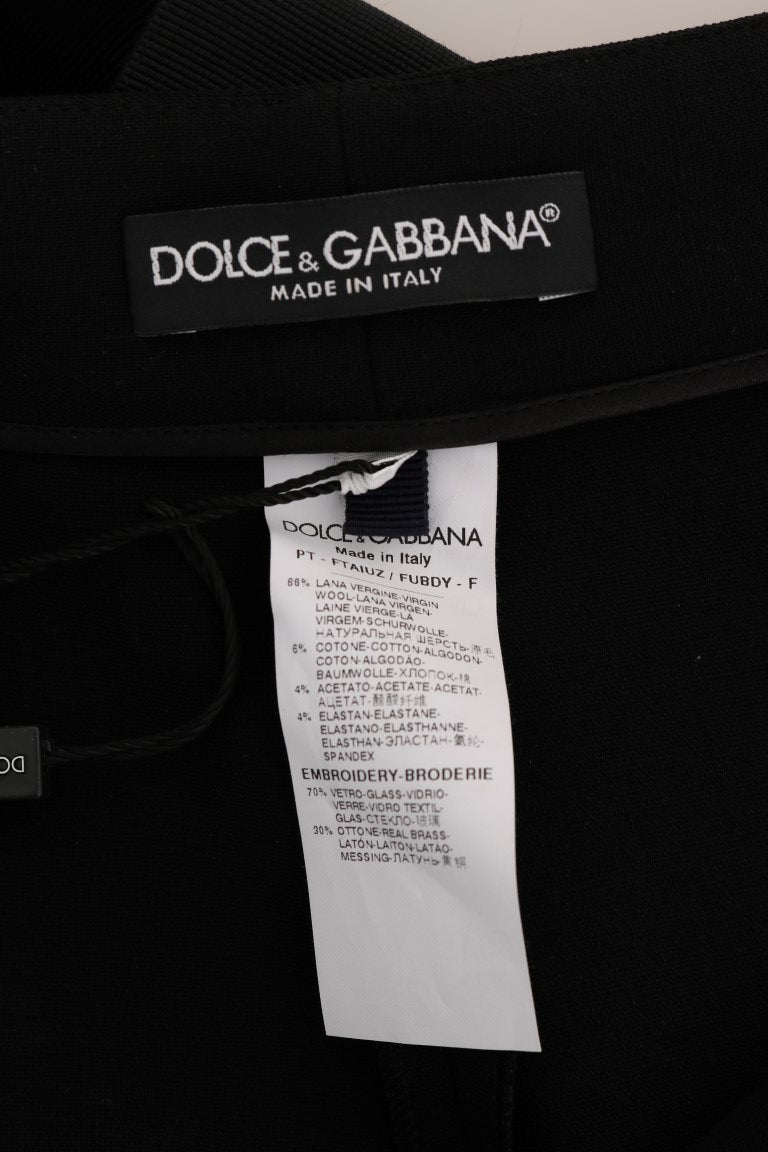 Dolce & Gabbana Black Wool Stretch Crystal Pants - Exquisite Luxury
