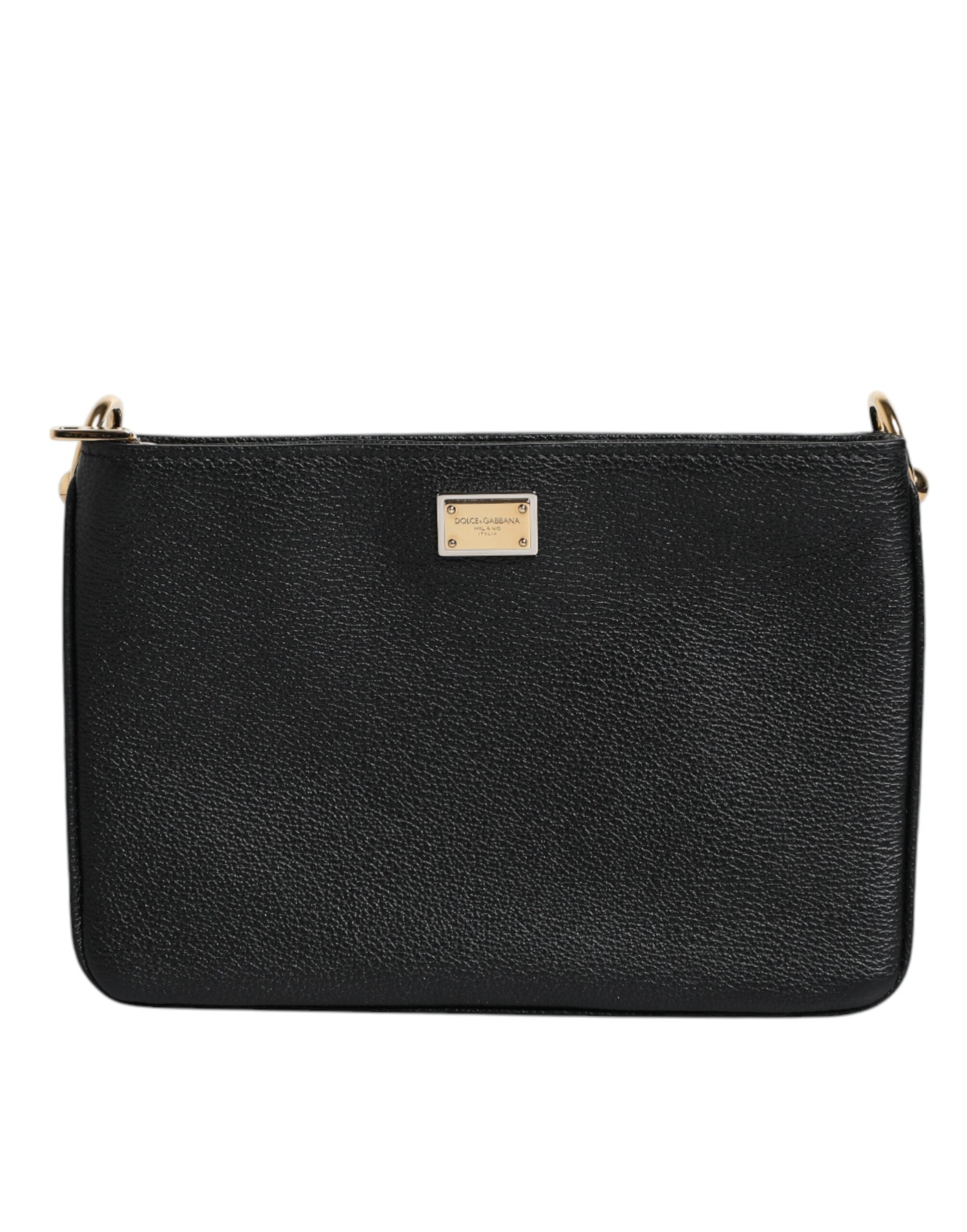 Indulge in the exquisite allure of the Dolce & Gabbana Black Grain Leather Logo Plaque Clutch Bag, a timeless statement of Italian craftsmanship and luxurious elegance.