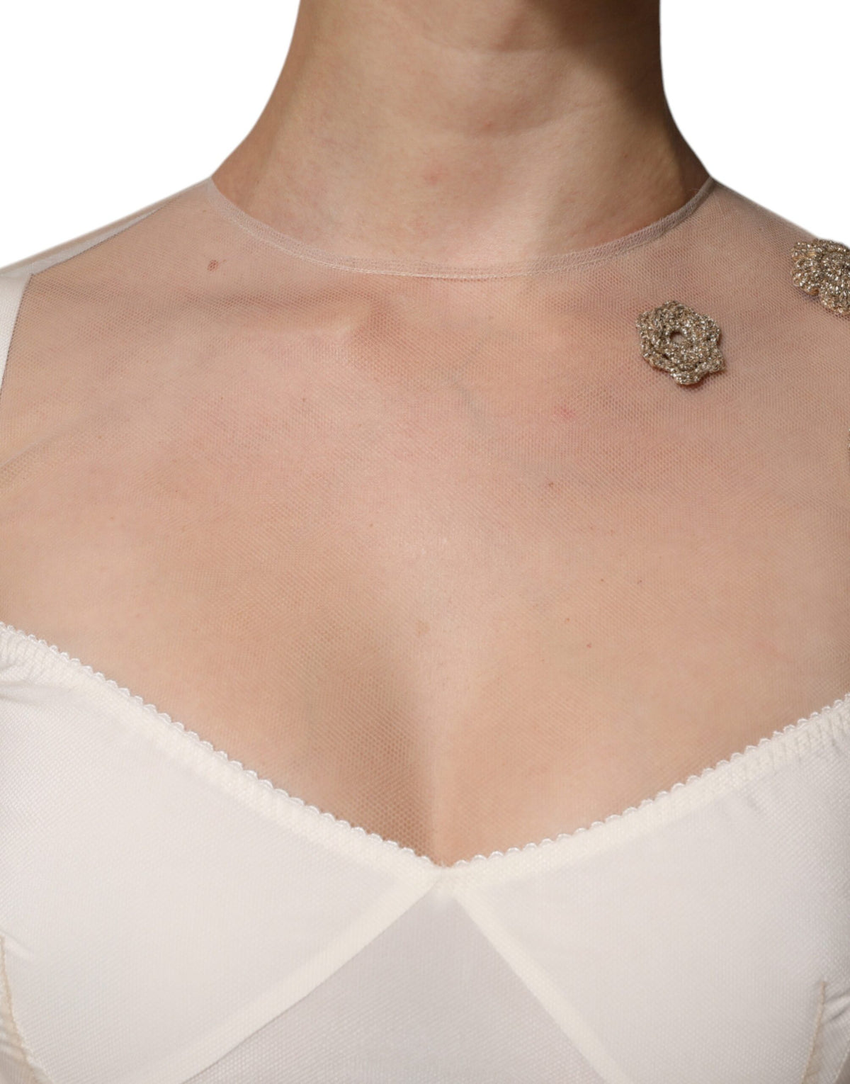 Elevate your elegance with the Dolce & Gabbana White Sheer Tulle Bustier Bodycon Midi Dress, a luxurious blend of exquisite craftsmanship and timeless allure, perfect for unforgettable evenings.