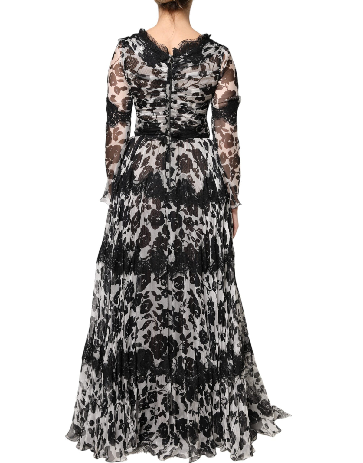 Experience the allure of the Dolce & Gabbana Black Silk Floral Lace Ricamo Ball Maxi Dress, a masterpiece of Italian craftsmanship that redefines luxury and elegance.