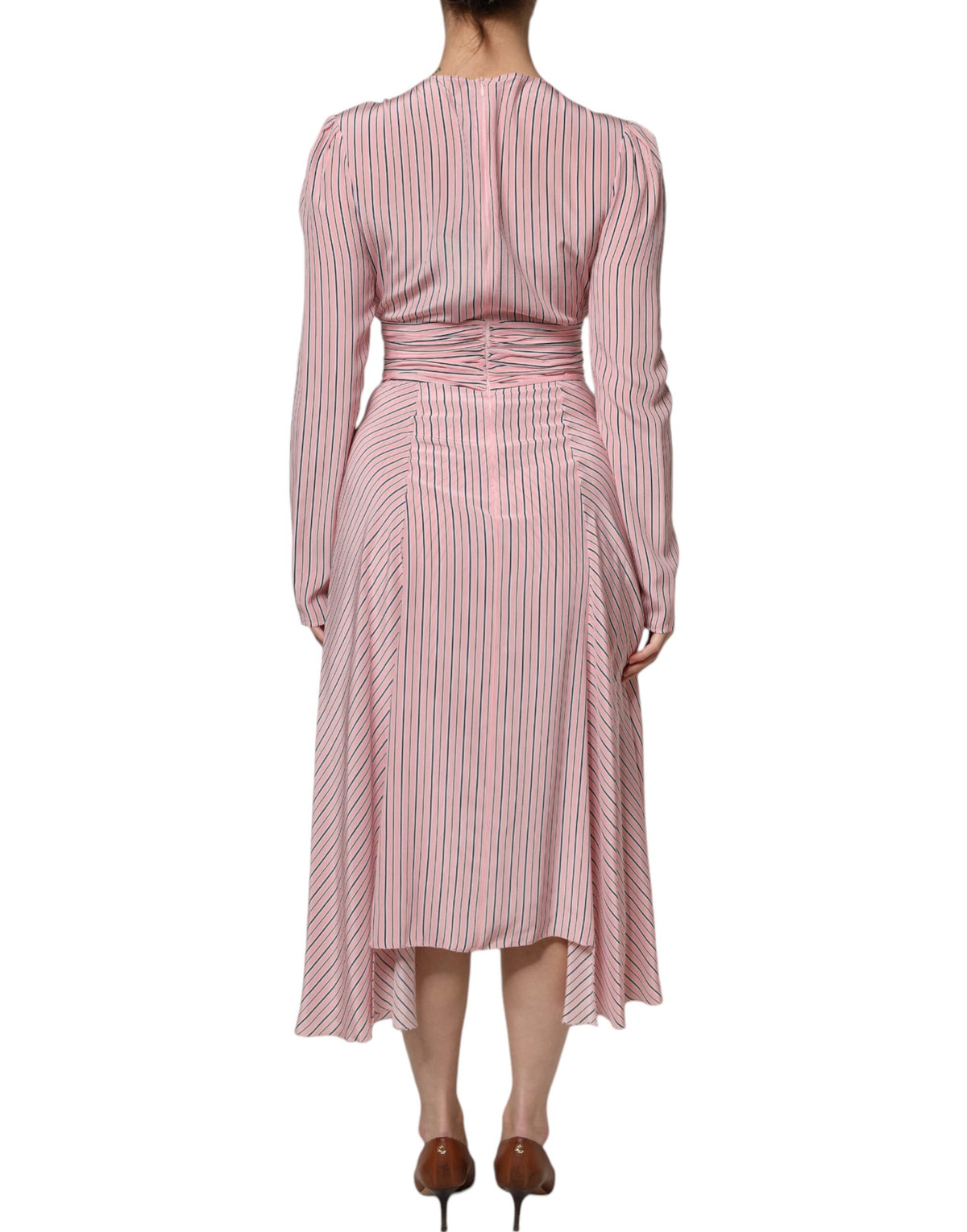 Indulge in the opulence of the Ermanno Scervino Pink Stripes Silk Long Sleeves Midi Dress, where exquisite silk craftsmanship meets timeless elegance for unforgettable moments.