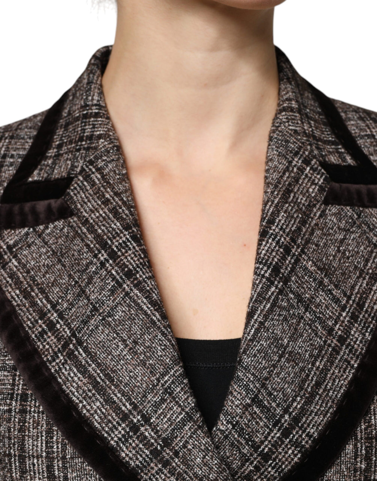 Elevate your style with the Dolce & Gabbana Brown Plaid Long Sleeve Cropped Coat Jacket, a masterpiece of Italian craftsmanship and luxurious materials, perfect for any occasion.