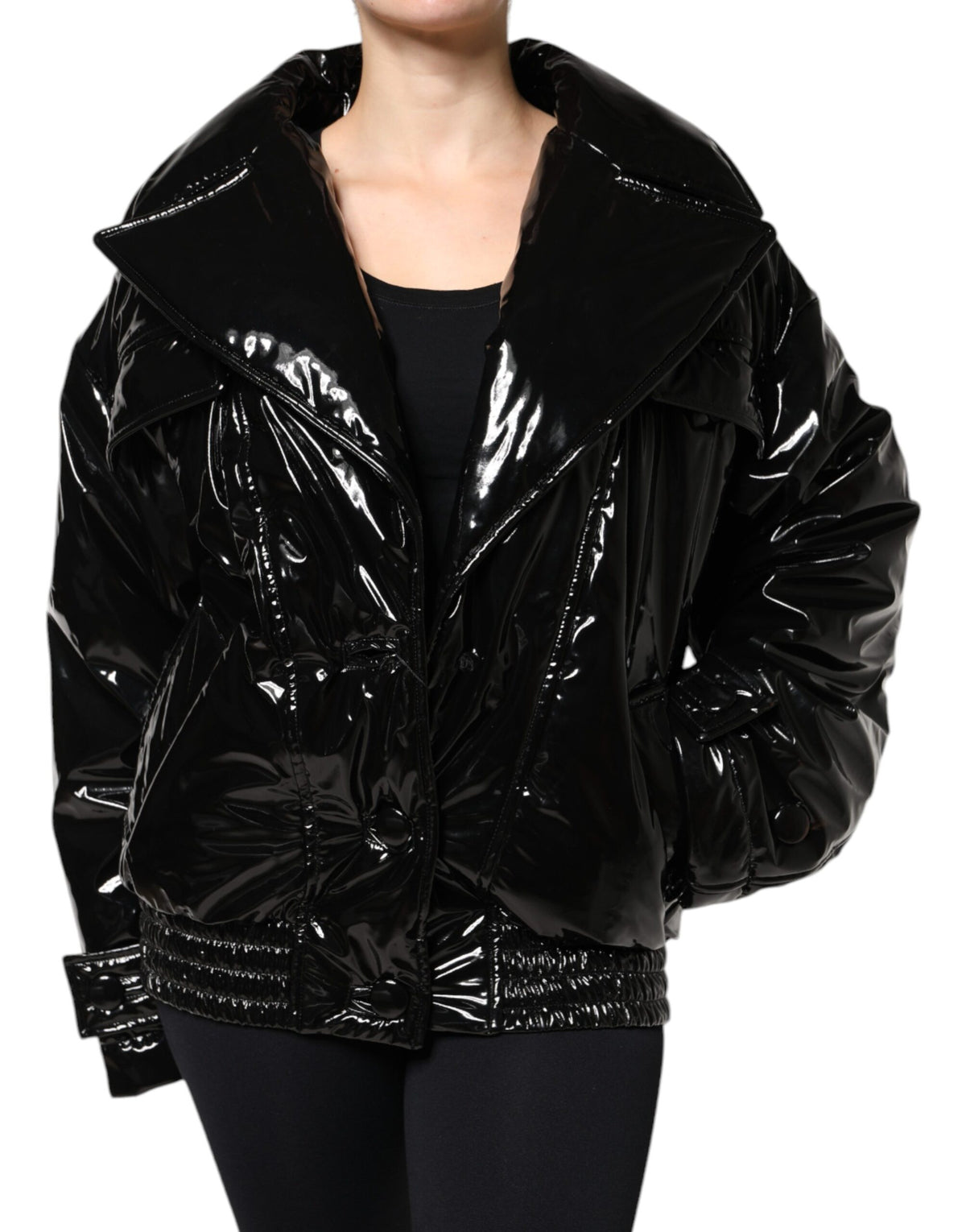 Indulge in the exquisite Dolce & Gabbana Black Polyester Button Down Blouson Jacket, a timeless piece crafted in Italy that elevates your sophisticated style with luxurious elegance.