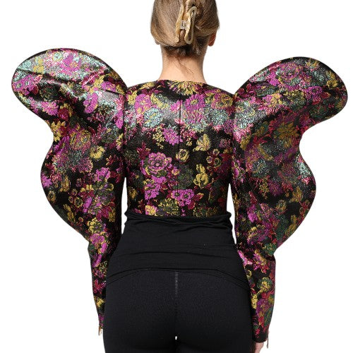 Discover the Dolce & Gabbana Multicolor Floral Jacquard Cropped Jacket, a masterpiece of Italian craftsmanship, blending luxurious silk and polyester for an exquisite silhouette that embodies elegance and allure.