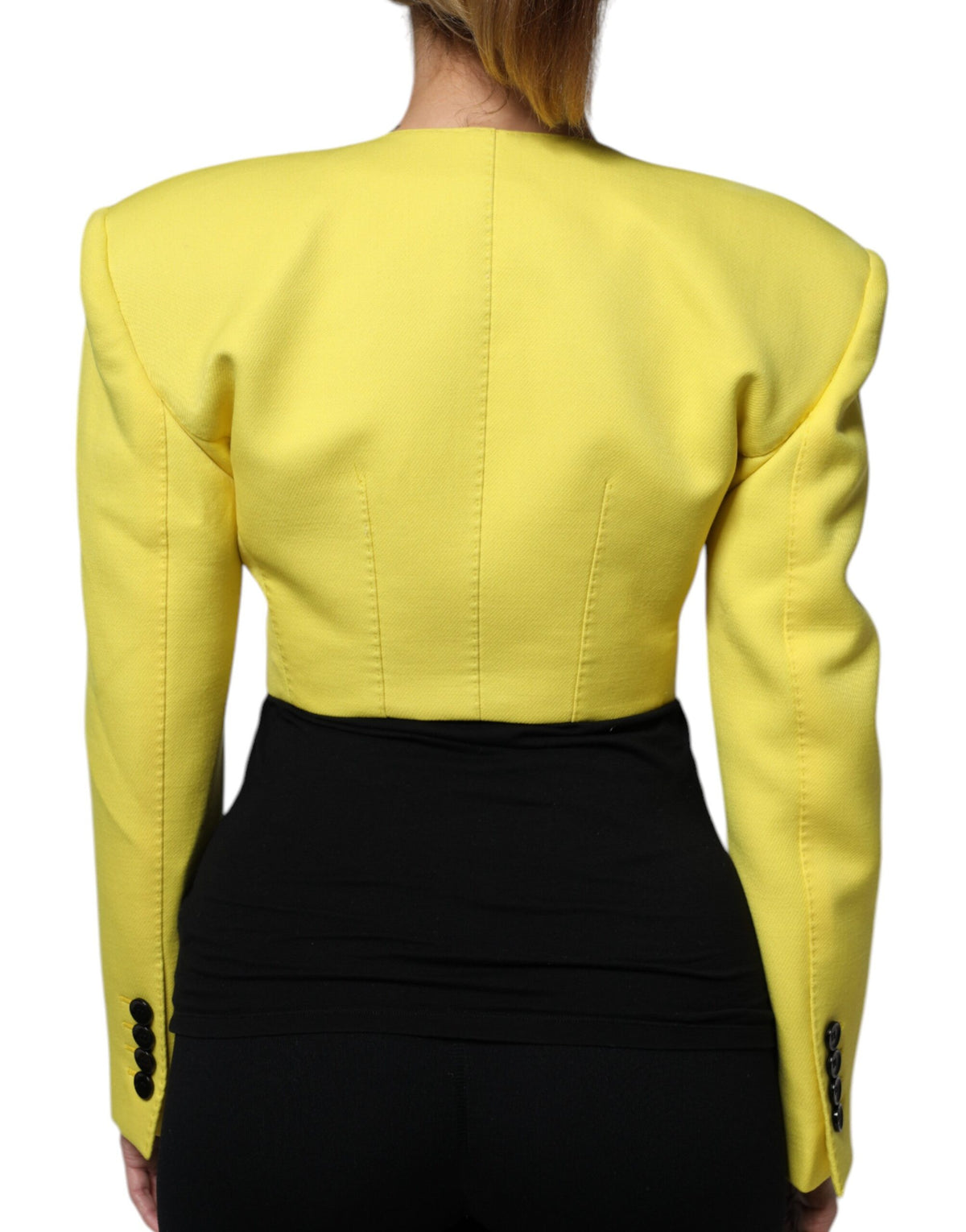 Elevate your wardrobe with the Dolce & Gabbana Lemon Yellow Wool Long Sleeves Cropped Coat Jacket, a masterpiece of Italian craftsmanship that embodies luxury and sophistication.