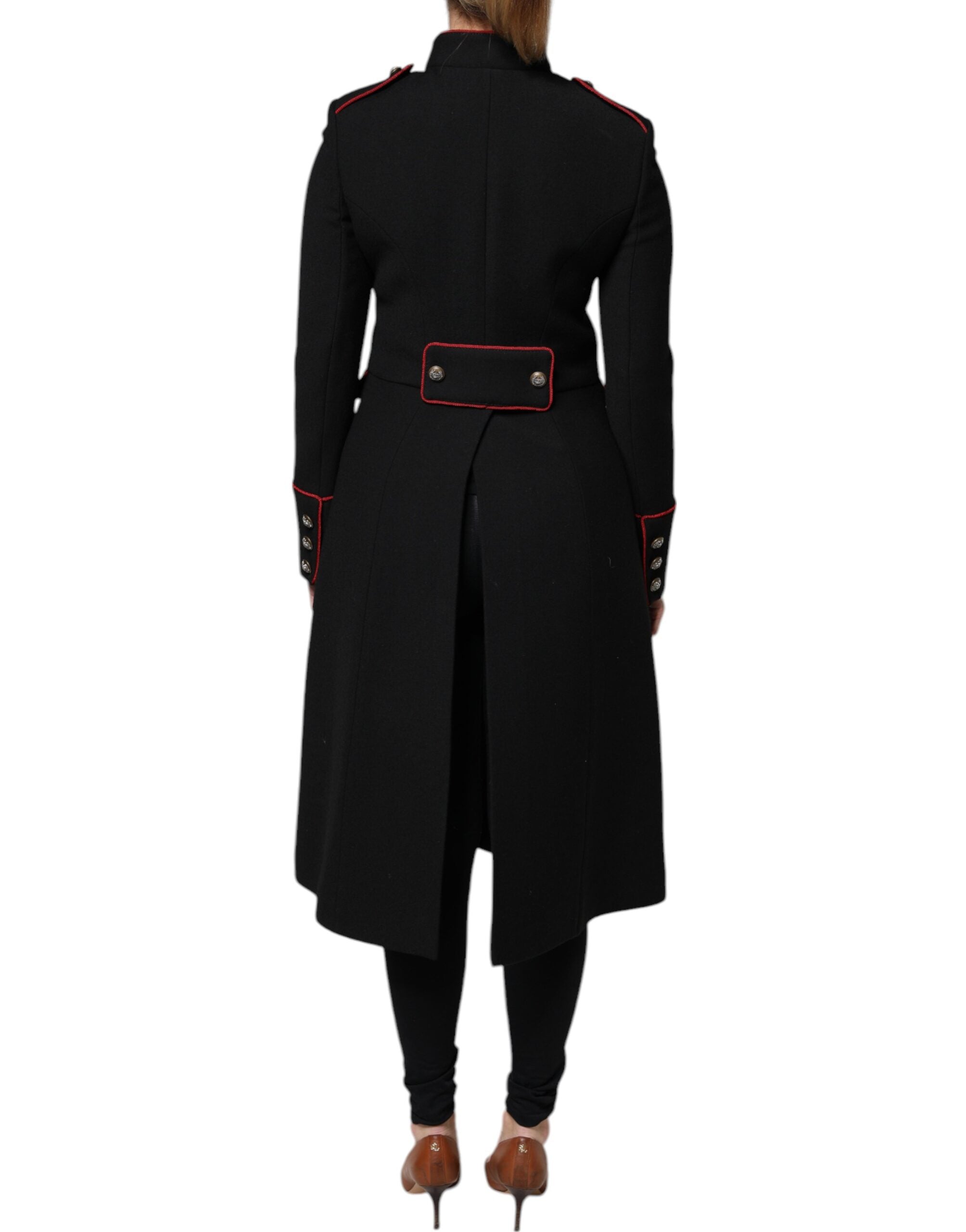 Elevate your wardrobe with the Dolce & Gabbana Black Single Breasted Trench Coat, a masterpiece of virgin wool and silk, embodying timeless elegance and sophistication.