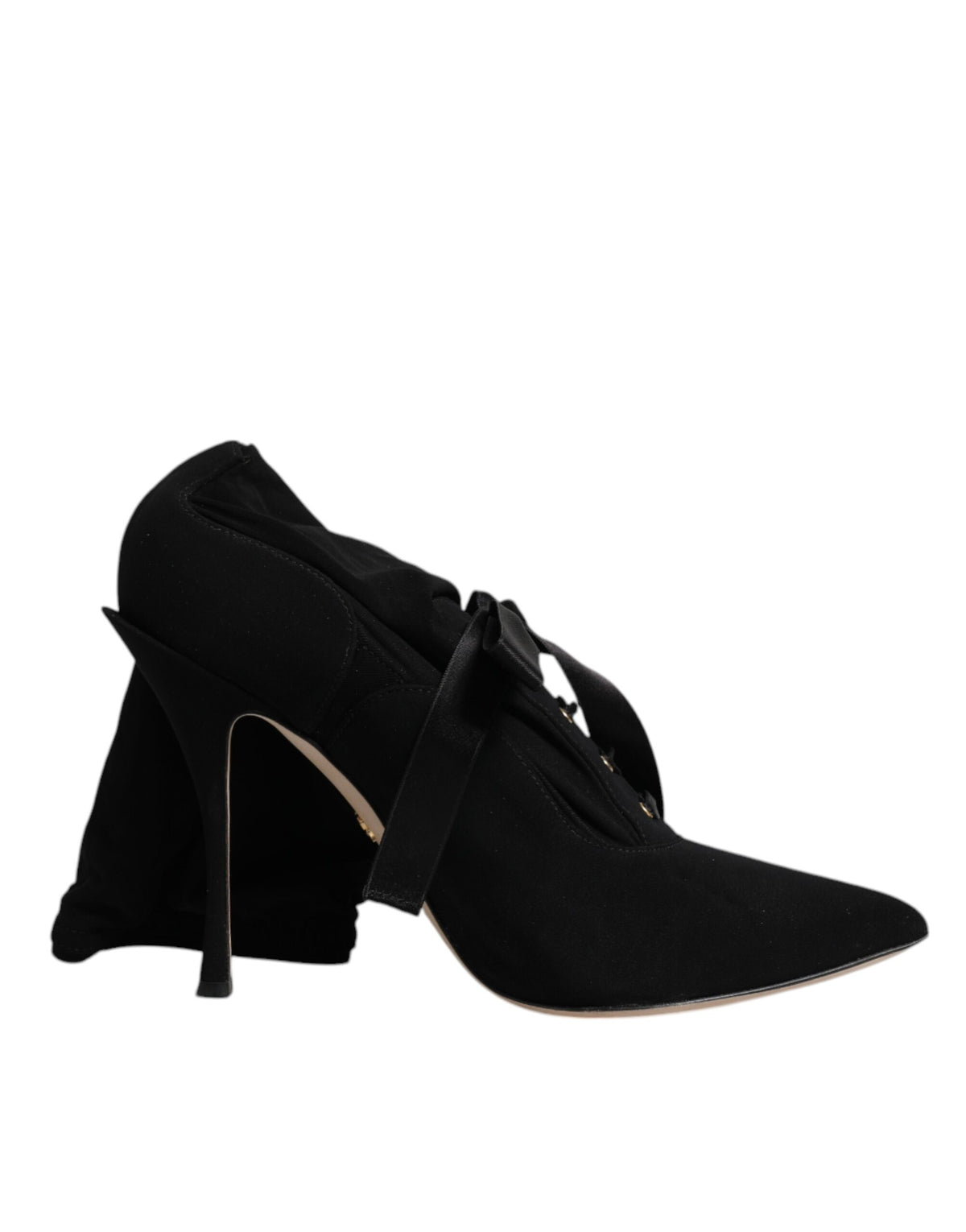 Indulge in the exquisite allure of Dolce & Gabbana's Black Stiletto Heels Mid Calf Boots, crafted from luxurious lambskin leather, embodying elegance and timeless sophistication.
